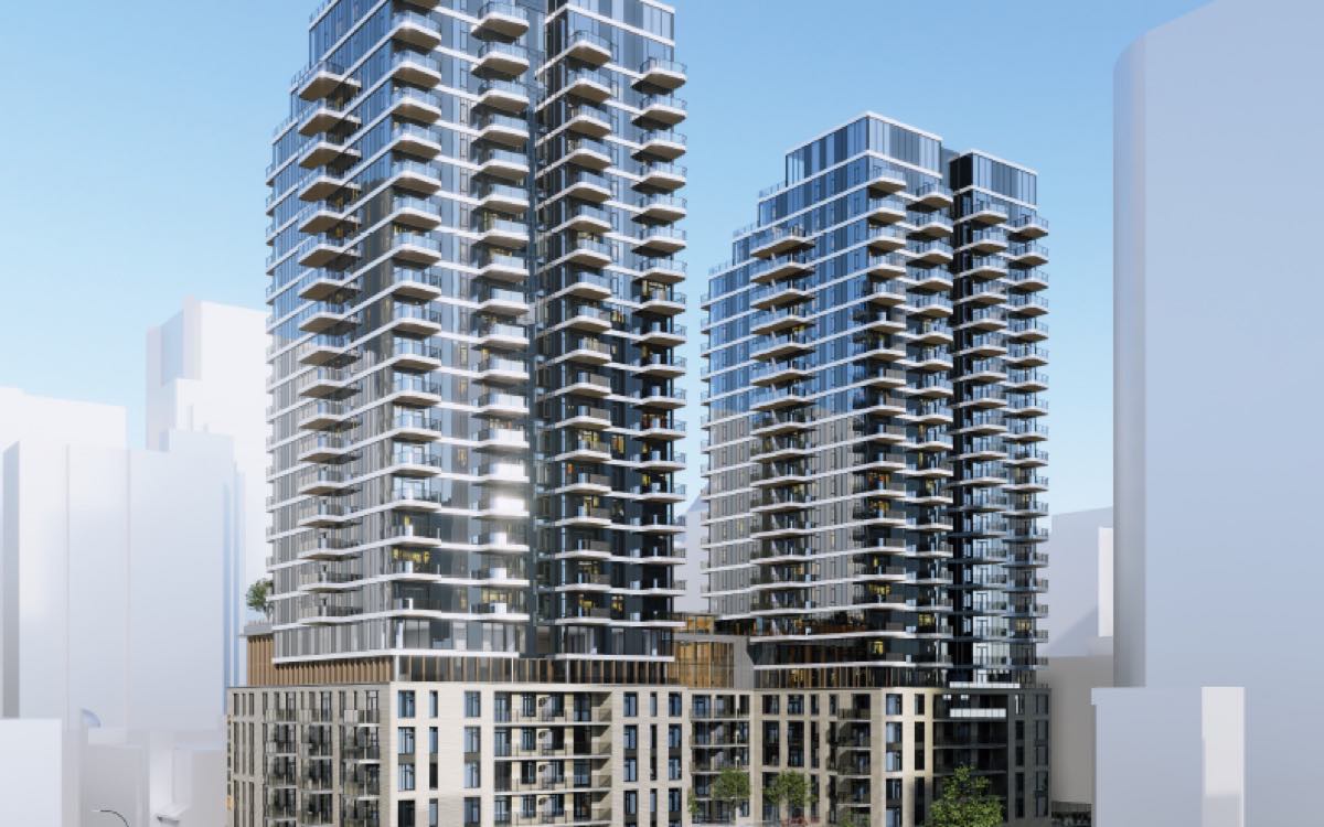 Rendering of 1045 Haro & 830–850 Thurlow Street — 25–26 storeys, 542 rental homes, West End, Vancouver