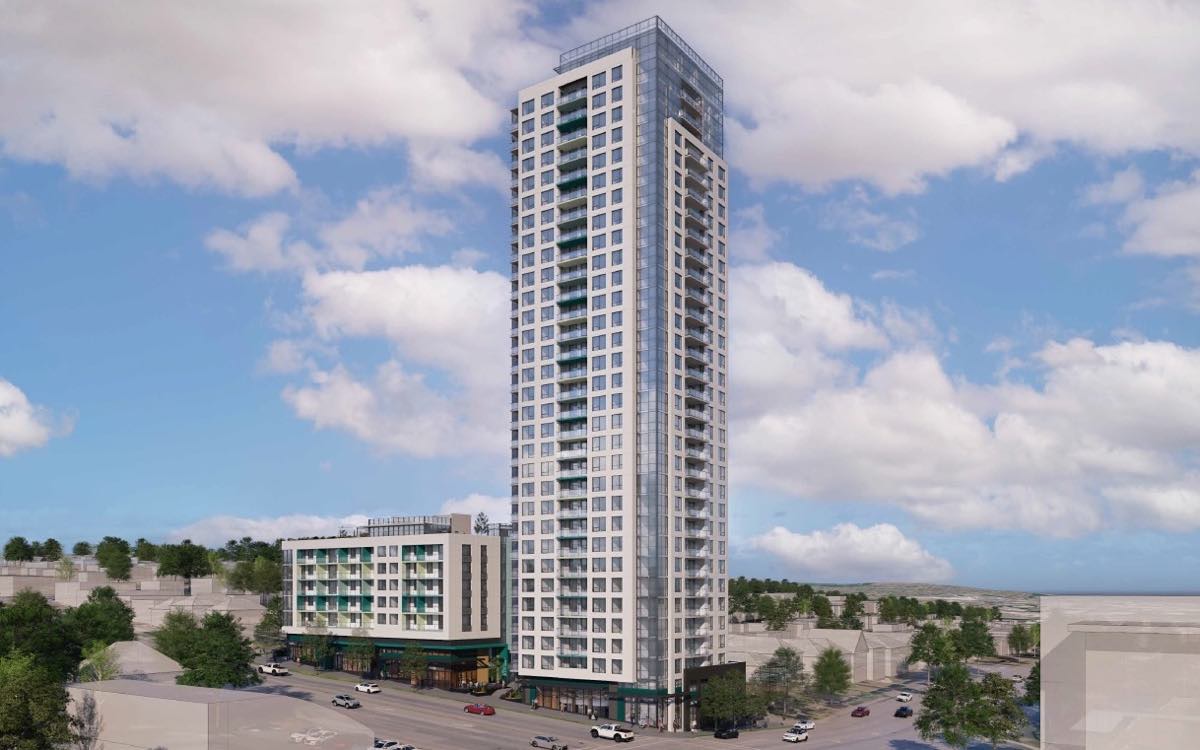 Rendering of 2406–2490 Renfrew & East Broadway — 31 storeys plus 6-storey midrise, 339 homes, Renfrew, Vancouver