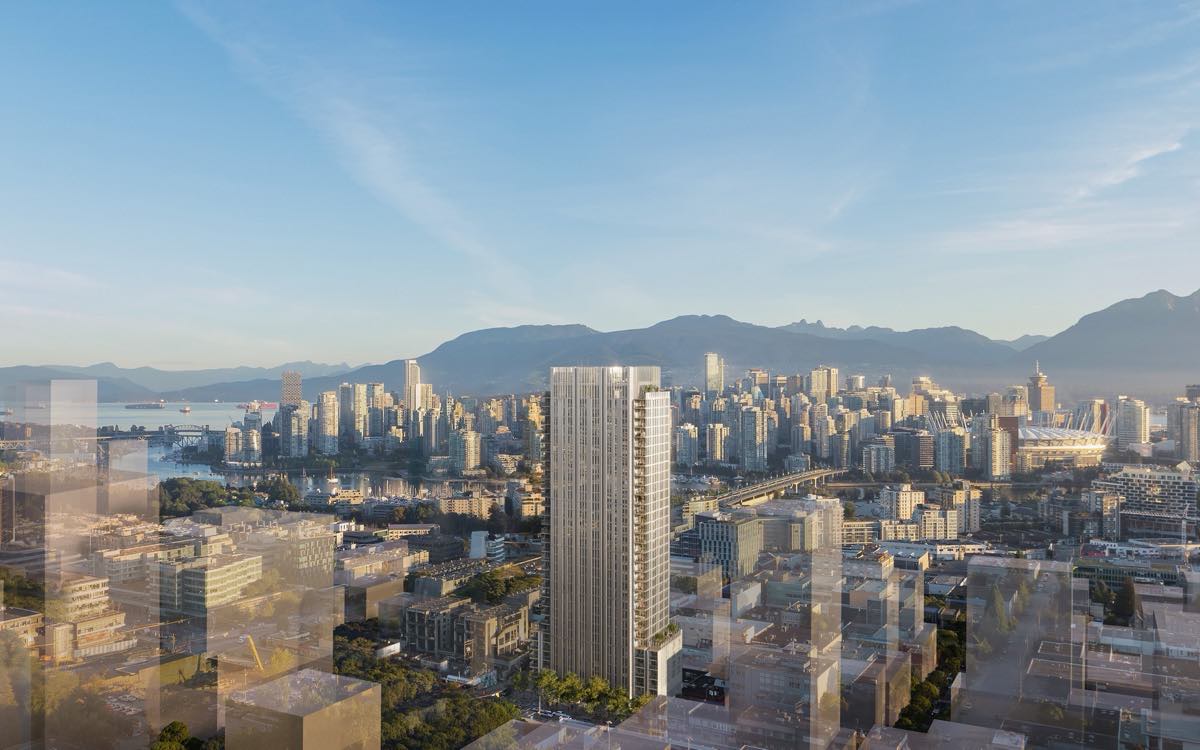 Rendering of 365–395 West Broadway — 32 storeys, 196 rental homes, Mount Pleasant, Vancouver