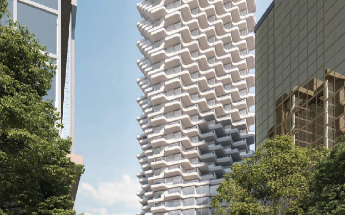Rendering of 807 Hornby & 908–948 Robson Street — 35 storeys, 176 homes, Downtown Vancouver